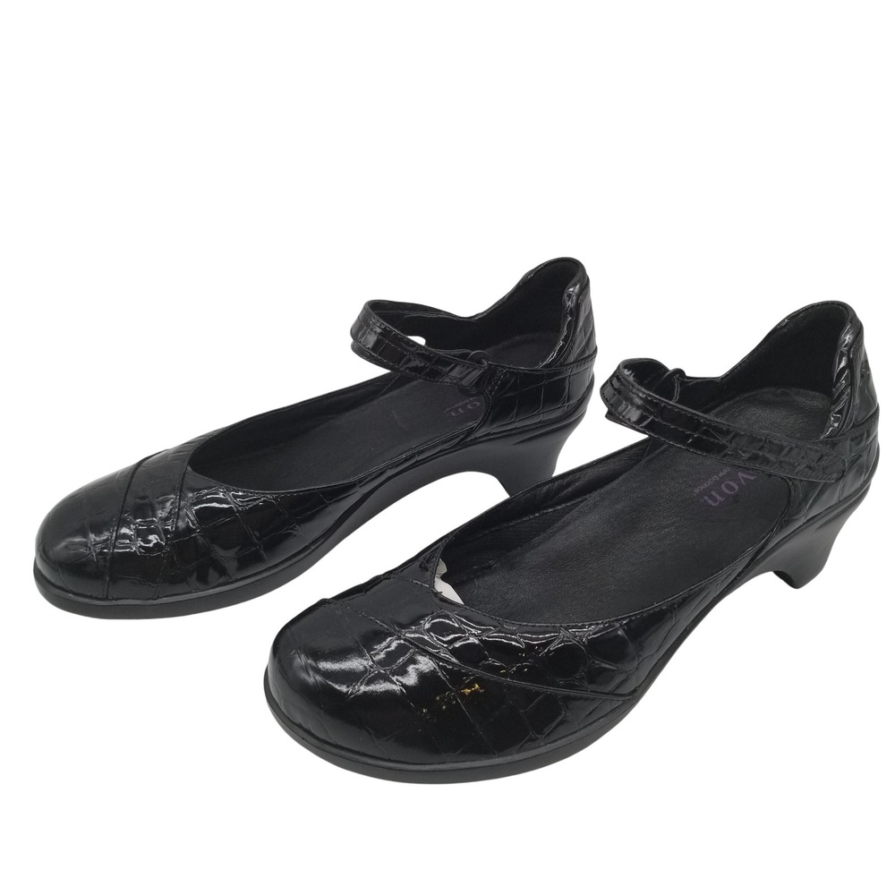 Aravon Womens Black Croc Print Patent Leather Mary Jane Wedge Shoes 12 B